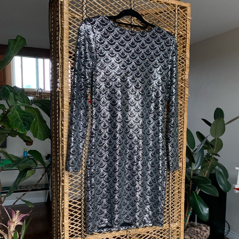 Michael Kors Long-Sleeve Cowl-Neck Sequin Dress
